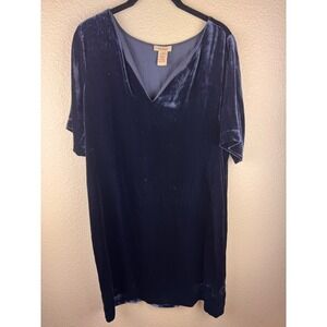 Sundance Velvet‎ V Neck Short Sleeve Shift Dress Blue Size M Silk Holiday Luxe